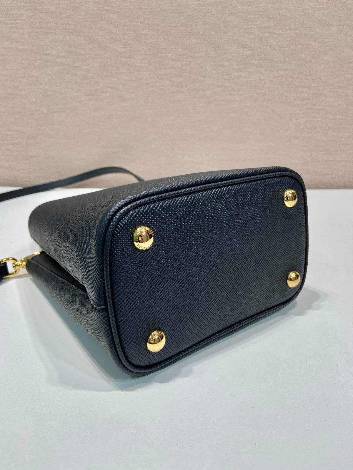 Mini Bucket Bag 18 in Black Saffiano Leather