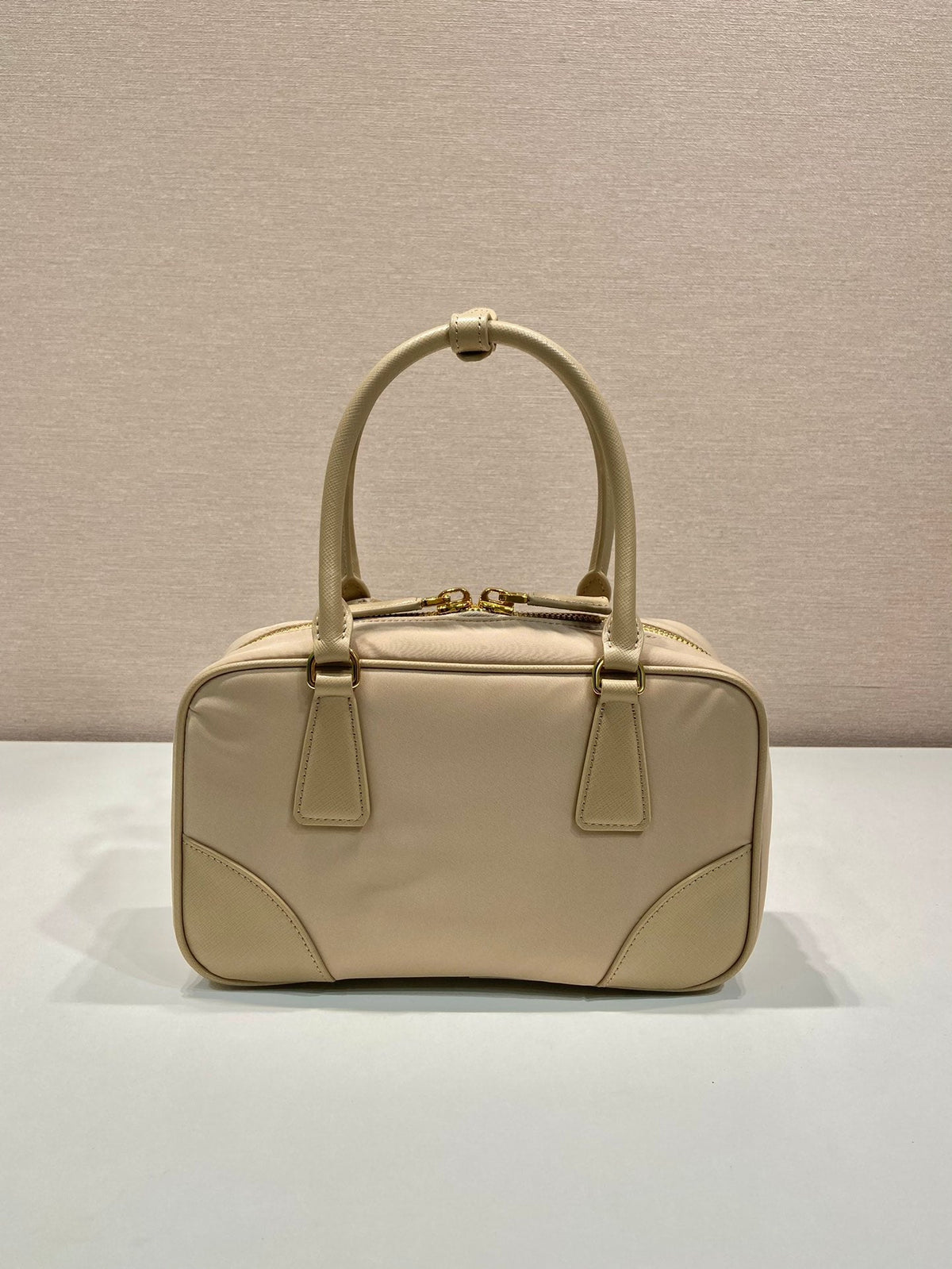 Small Top Handle Bag 25 in Dried Moss Nylon and Calfskin Trim