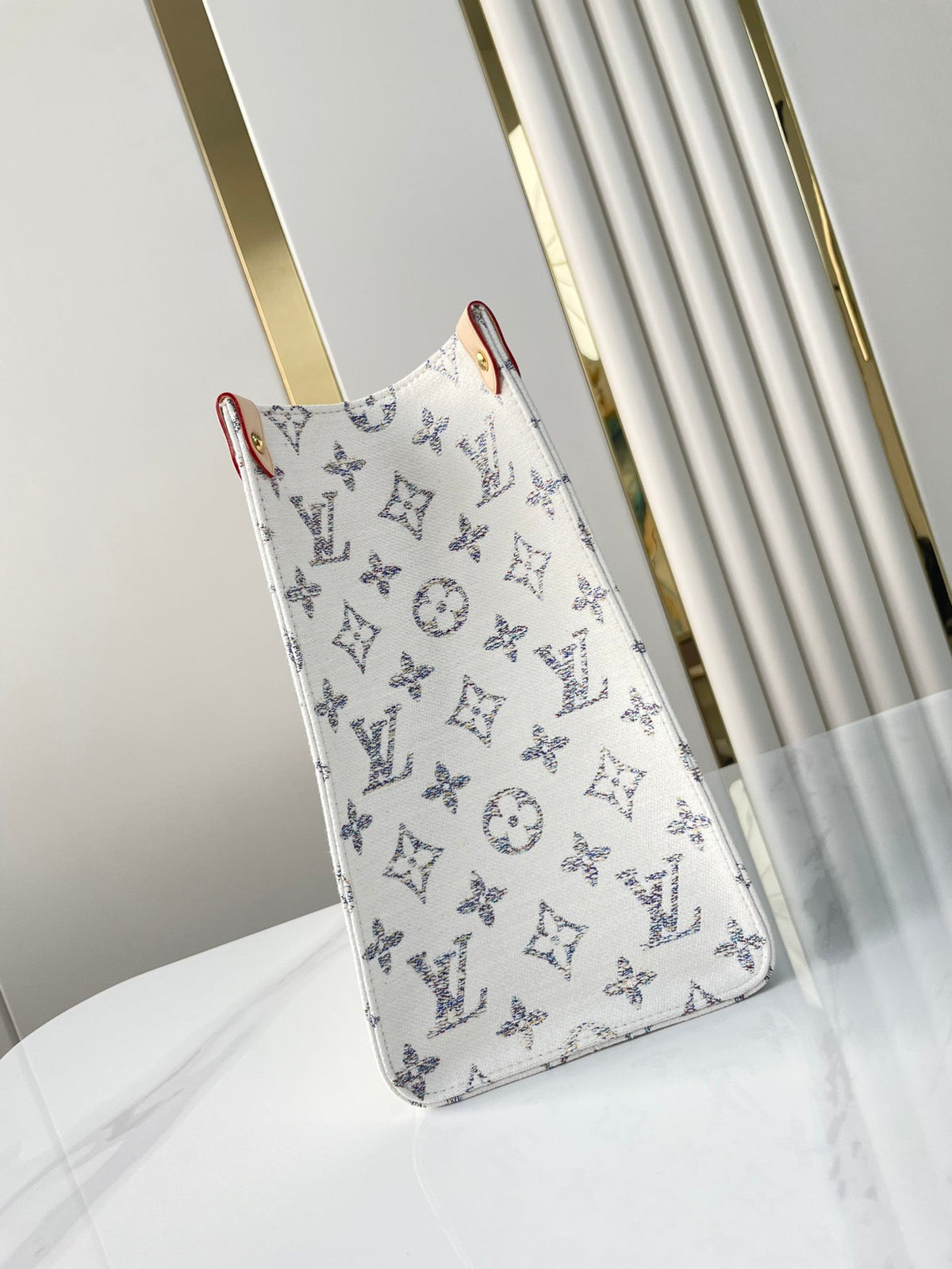 Onthego MM 35 in White Monogram Jacquard Fabric