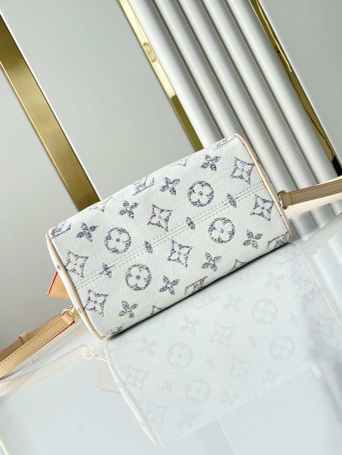 Speedy Bandoulière 20 in White Monogram Jacquard Fabric and Beige Calfskin Trim