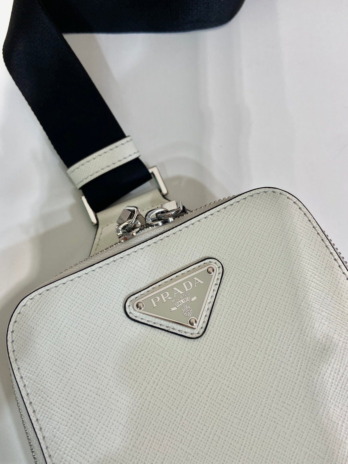 Chest Bag 20 in White Saffiano Leather