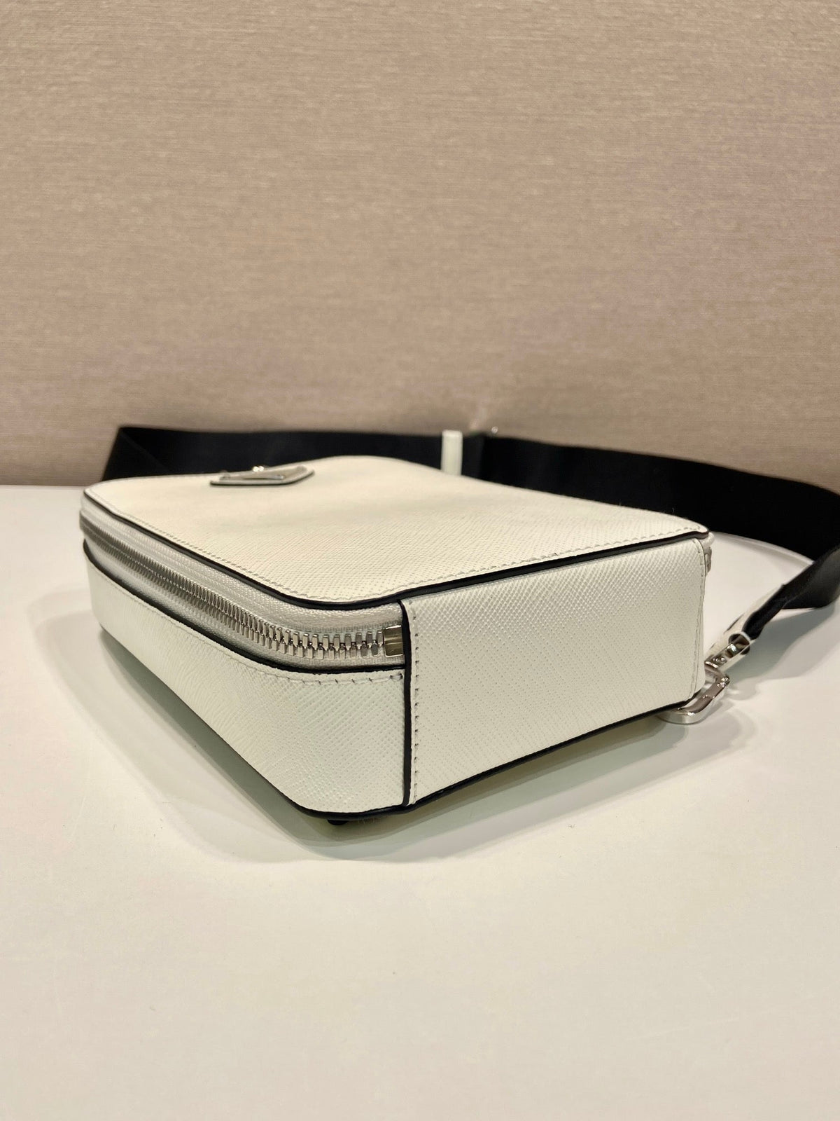 Chest Bag 20 in White Saffiano Leather