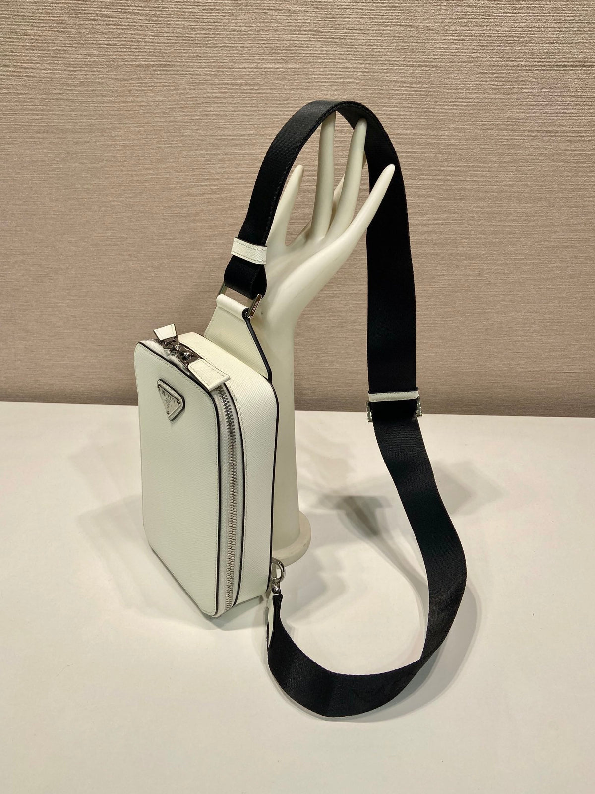 Chest Bag 20 in White Saffiano Leather