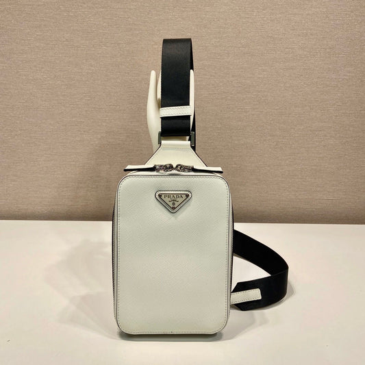 Chest Bag 20 in White Saffiano Leather