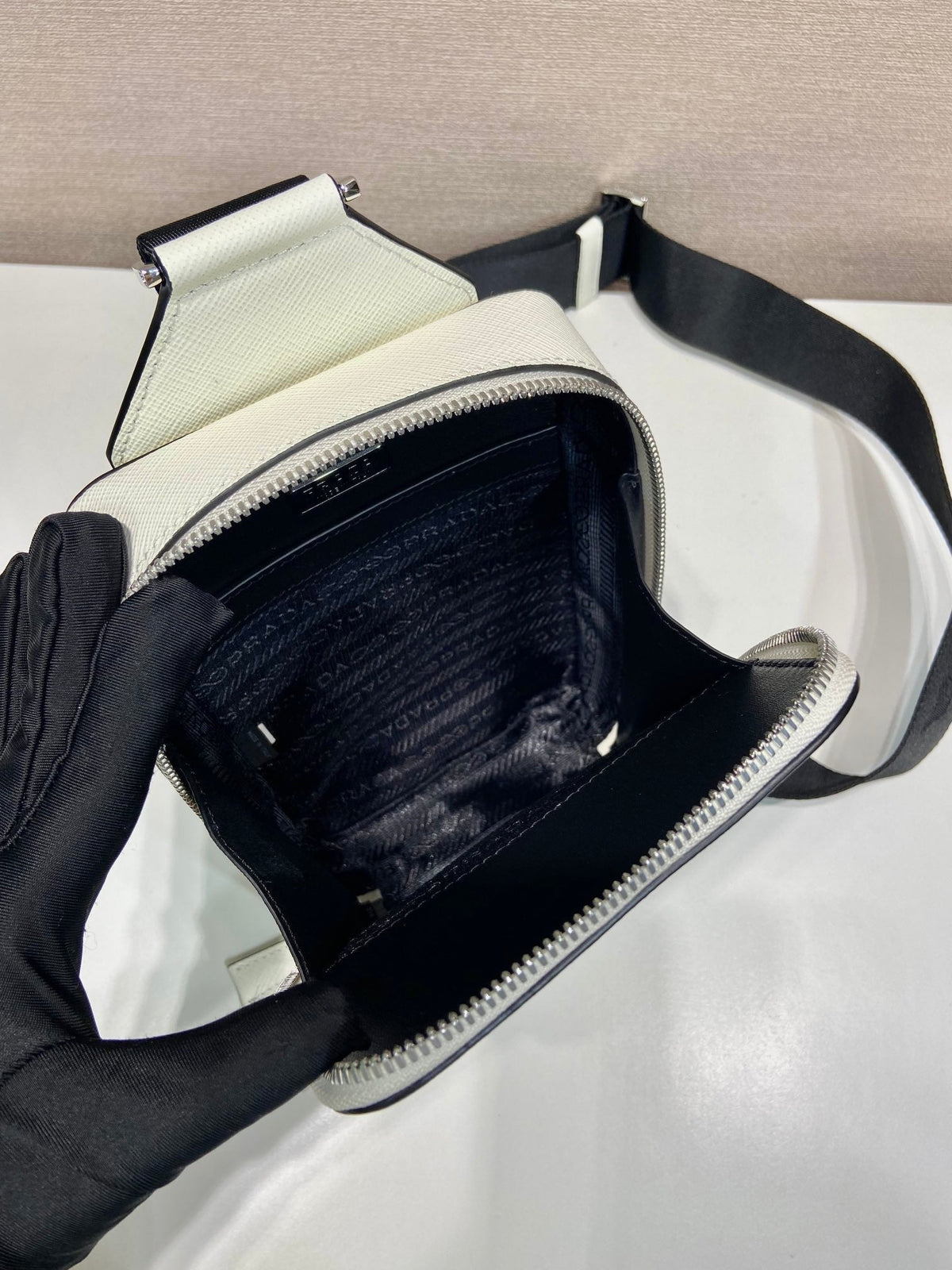 Chest Bag 20 in White Saffiano Leather