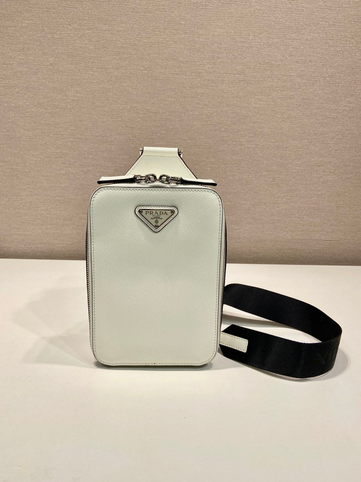 Chest Bag 20 in White Saffiano Leather