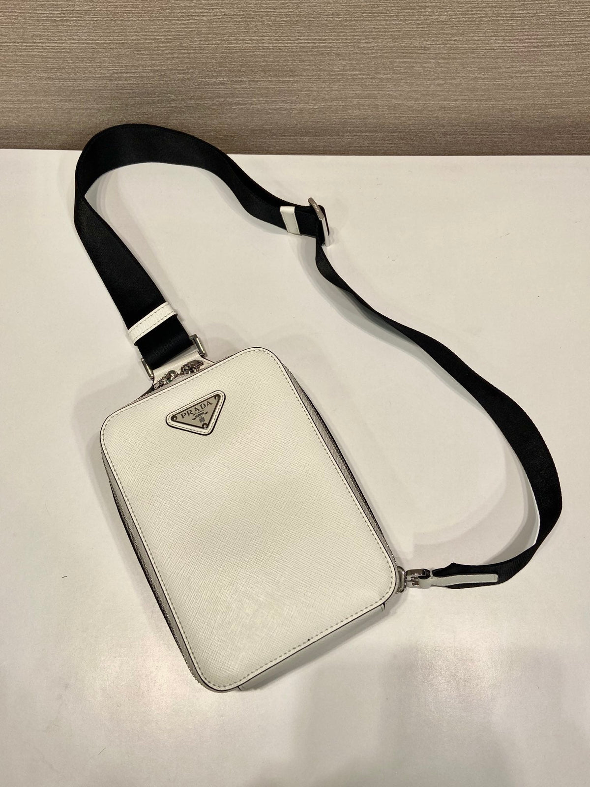 Chest Bag 20 in White Saffiano Leather