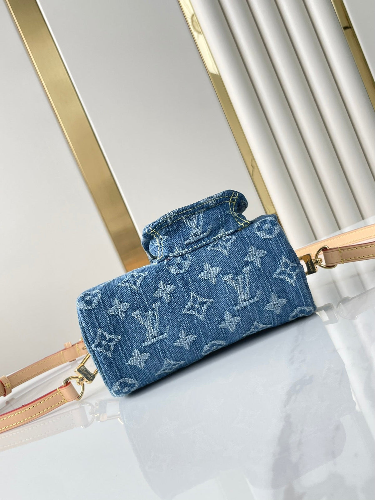Nano Speedy 16 in Blue Monogram Denim Gold Hardware