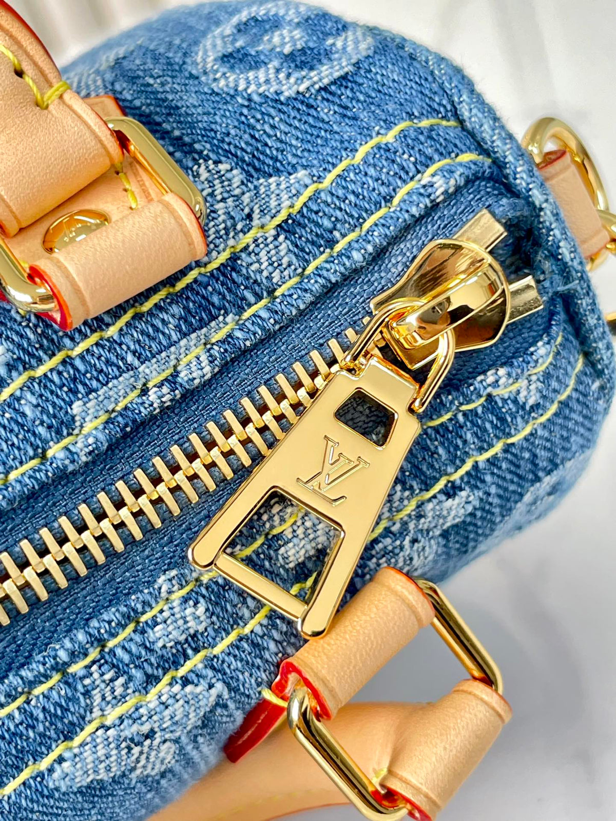 Nano Speedy 16 in Blue Monogram Denim Gold Hardware
