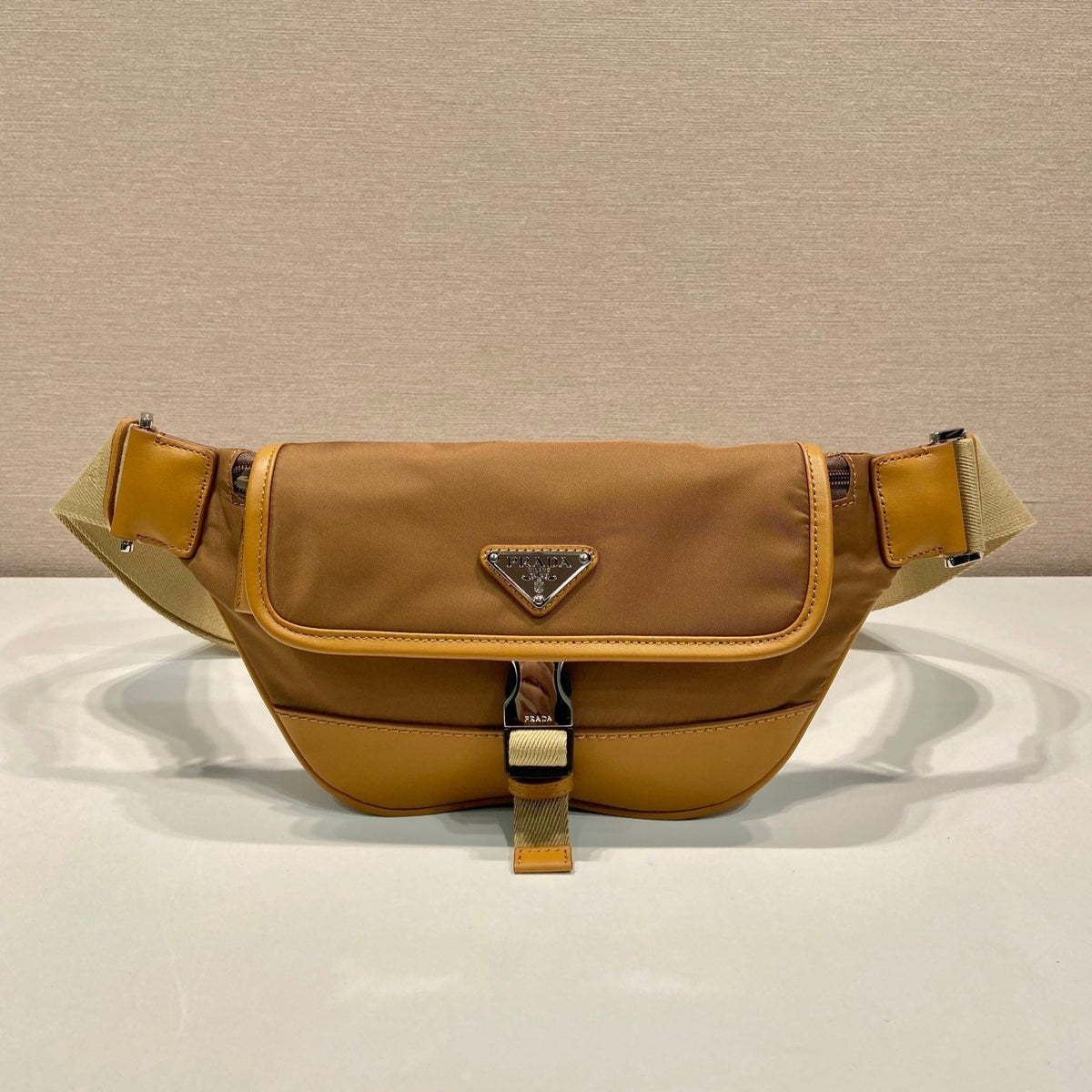 Belt Bag 18 in Sepia Brown Re-nylon and Calfskin Trim