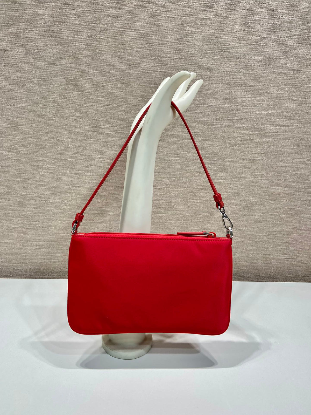Shoulder Bag 24 with Triangle Logo in Passion Red Re-nylon Fabric