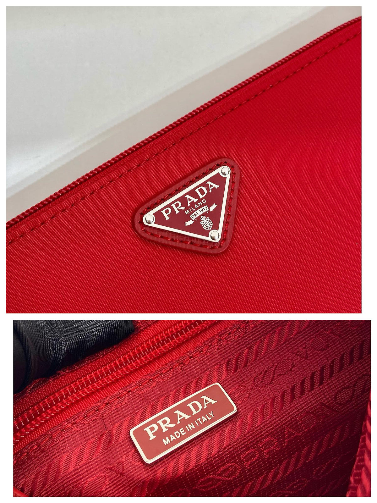 Shoulder Bag 24 with Triangle Logo in Passion Red Re-nylon Fabric