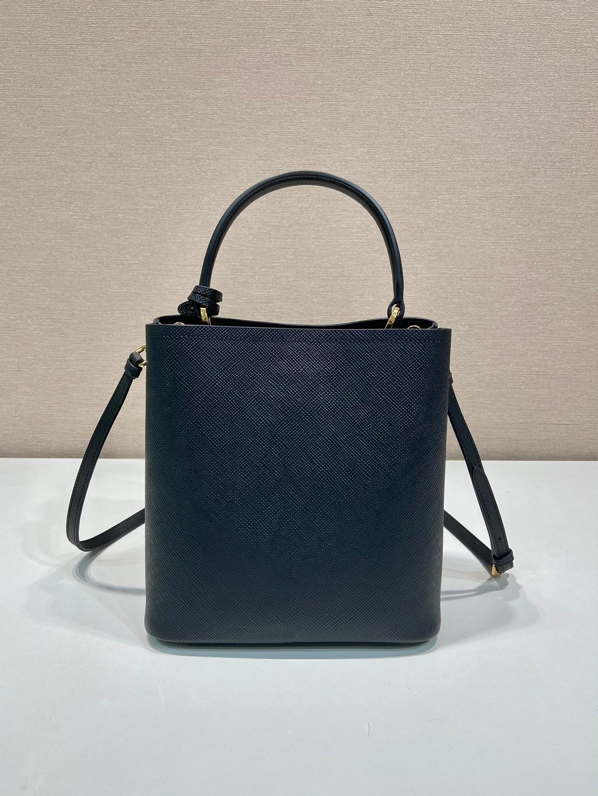 Bucket Bag 23 in Black Saffiano Leather