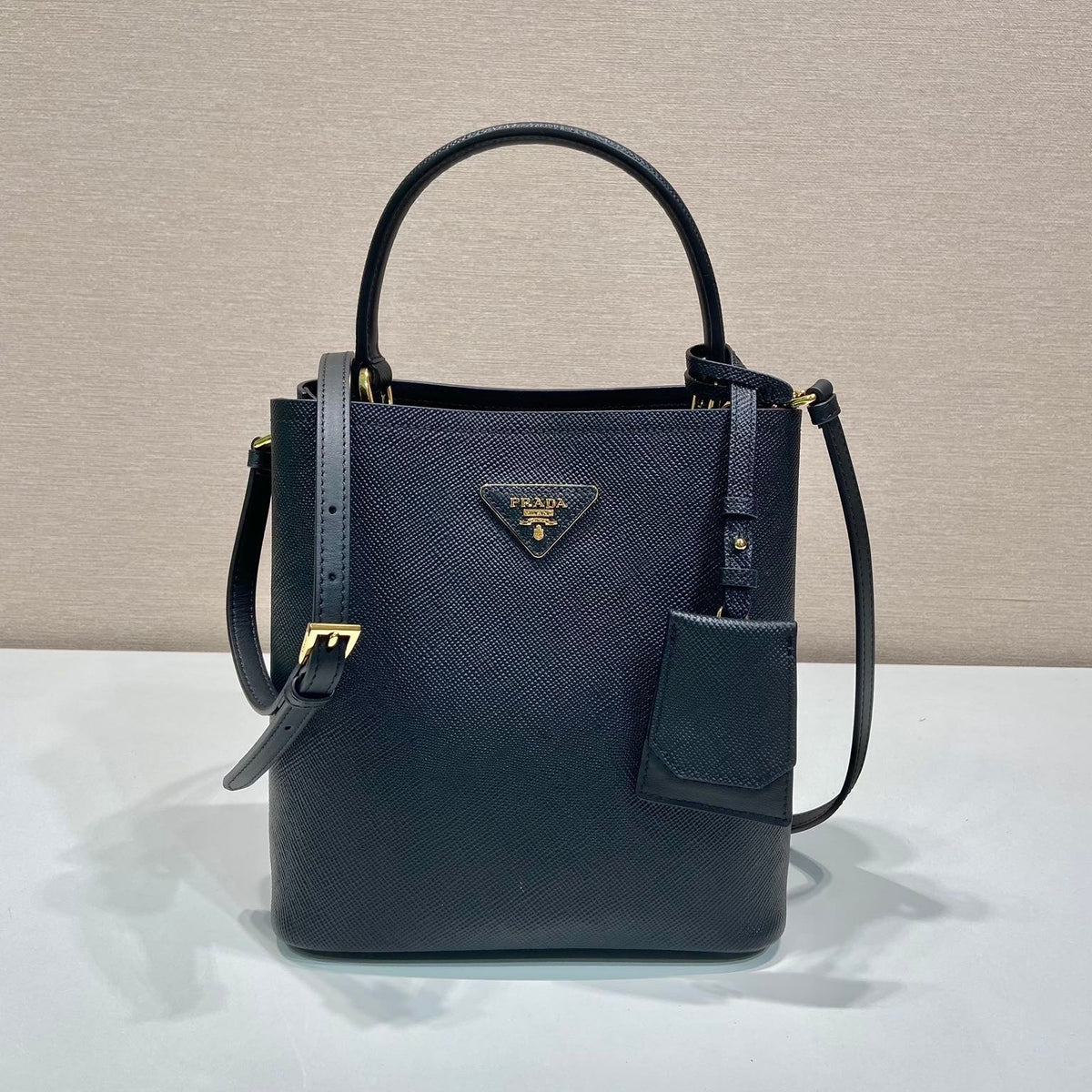 Bucket Bag 23 in Black Saffiano Leather