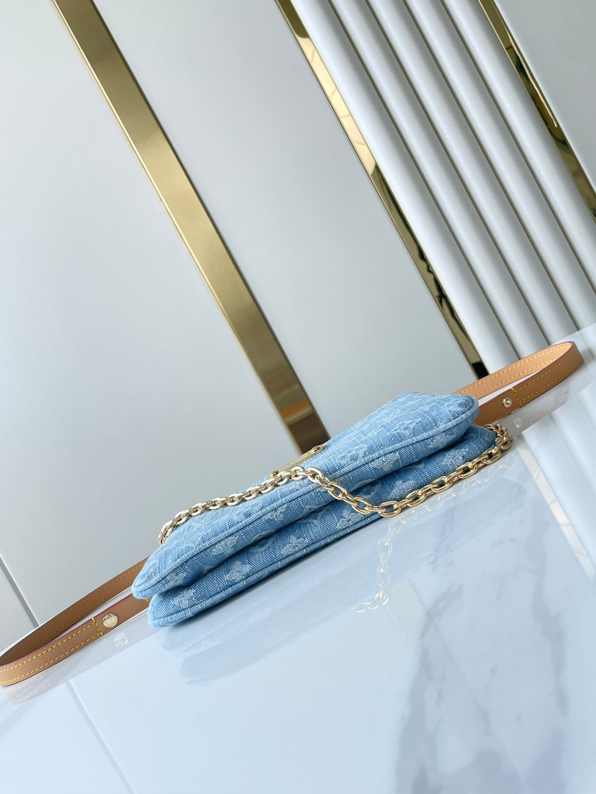 Liv Pochette 24 in Blue Monogram Denim Gold Hardware
