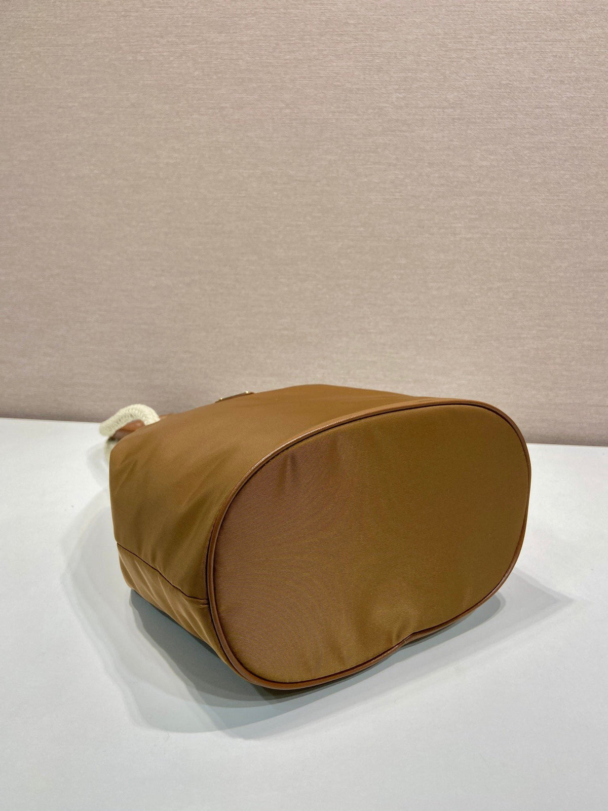 Bucket Bag 28 in Sepia Brown Re-nylon Gold Logo