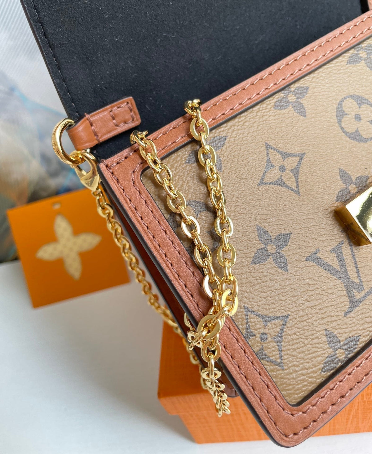Louis Vuitton Dauphine Chain Wallet Combines Monogram And Monogram Reverse Canvas By Nicolas Ghesquière For Women, Women’s…