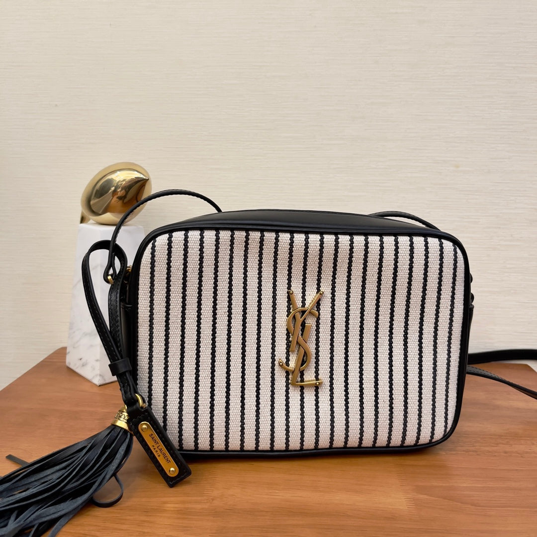 Saint Laurent Lou Camera Bag In Canvas Black And White For Women 23cm YSL 612542FAACG9583 – product image 1