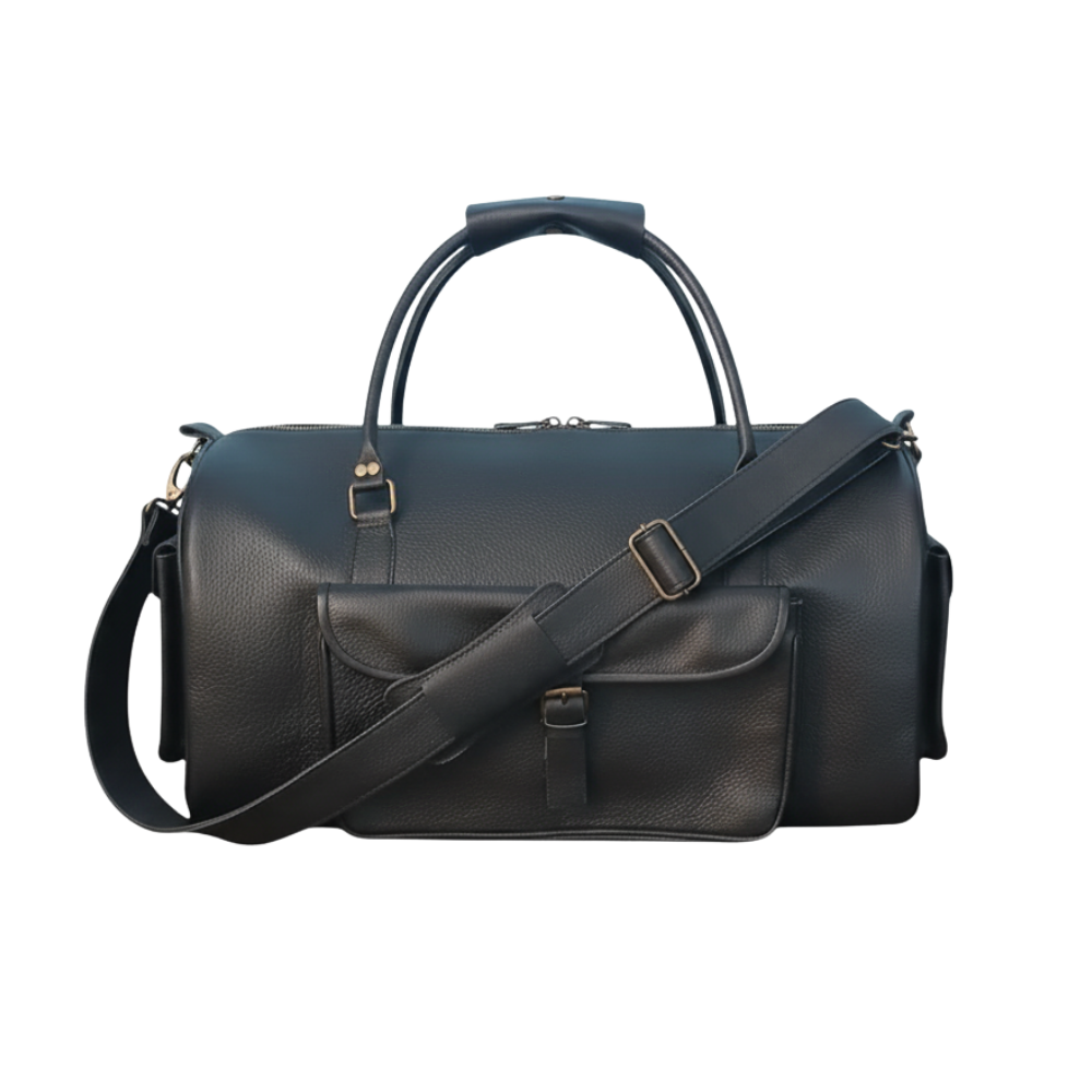 Velmire Softy Black Full-Grain Leather Duffel Bag
