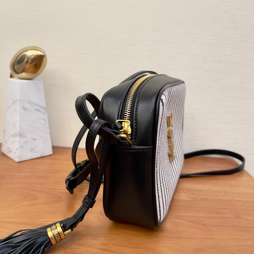 Saint Laurent Lou Camera Bag In Canvas Black And White For Women 23cm YSL 612542FAACG9583 – product image 8