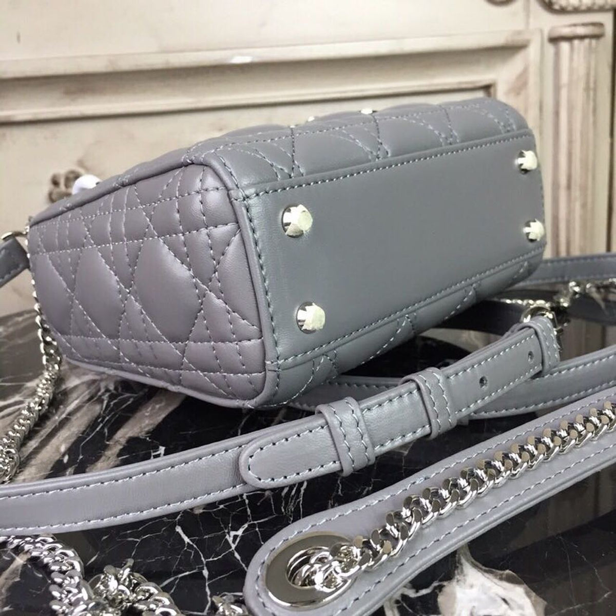 Christian Dior Mini Lady Dior Bag 18cm with Chain Silver Hardware Lambskin Leather Spring/Summer Collection, Grey – product…