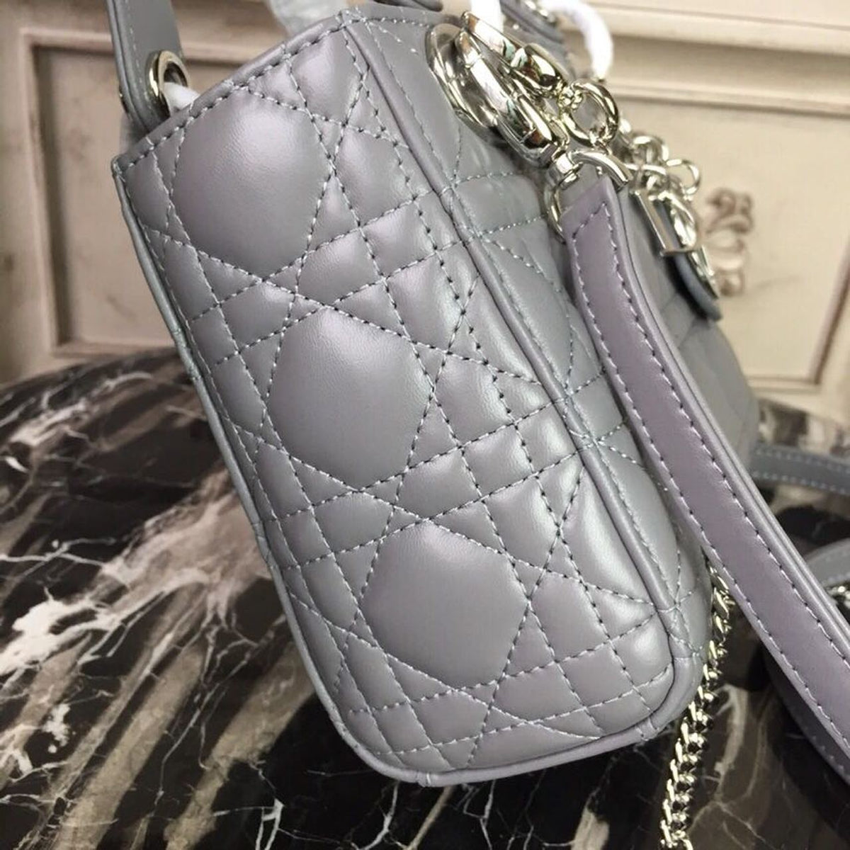 Christian Dior Mini Lady Dior Bag 18cm with Chain Silver Hardware Lambskin Leather Spring/Summer Collection, Grey – product…