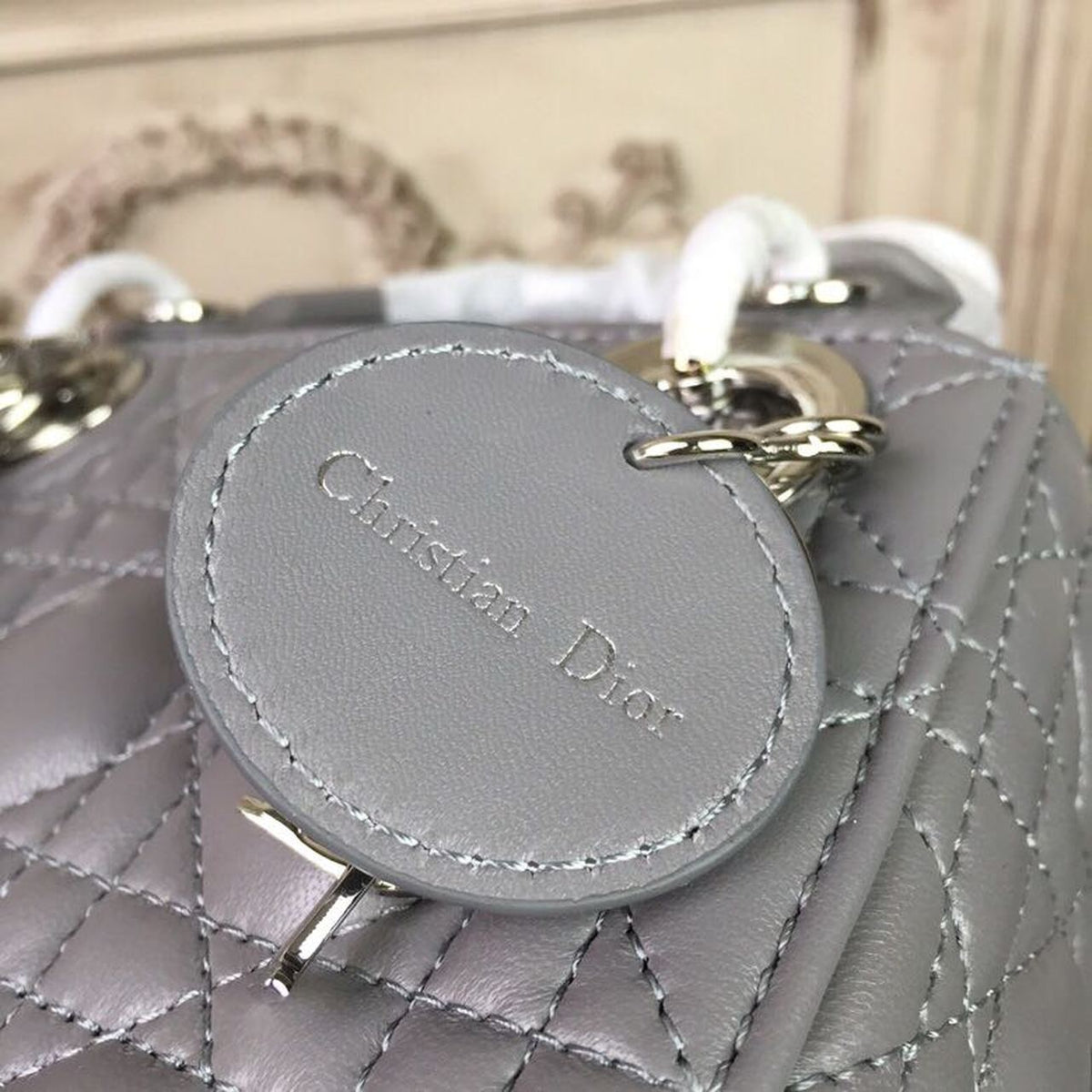 Christian Dior Mini Lady Dior Bag 18cm with Chain Silver Hardware Lambskin Leather Spring/Summer Collection, Grey – product…