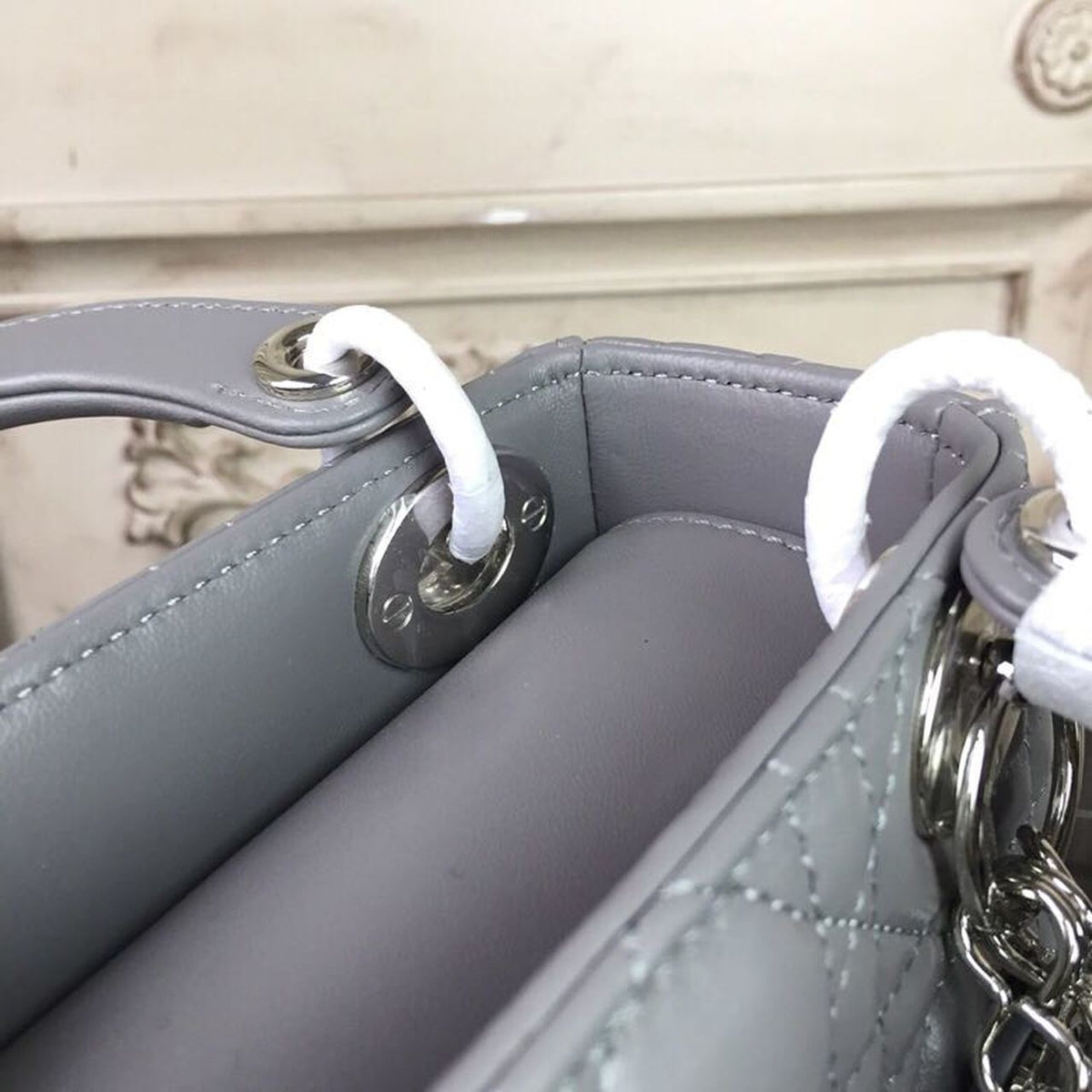 Christian Dior Mini Lady Dior Bag 18cm with Chain Silver Hardware Lambskin Leather Spring/Summer Collection, Grey – product…