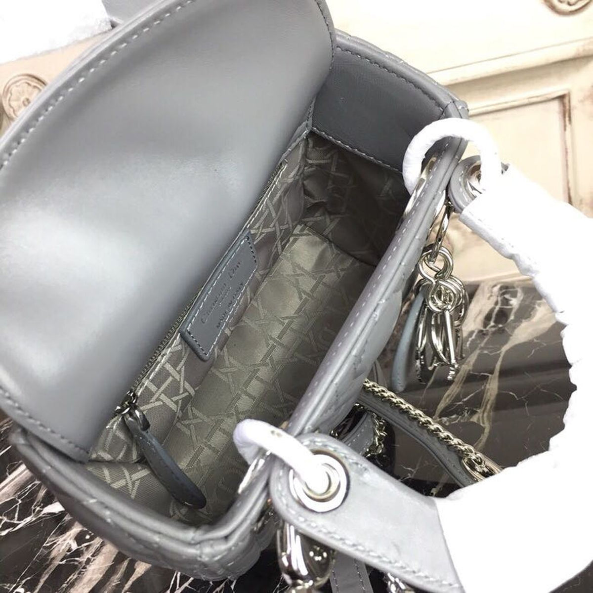 Christian Dior Mini Lady Dior Bag 18cm with Chain Silver Hardware Lambskin Leather Spring/Summer Collection, Grey – product…