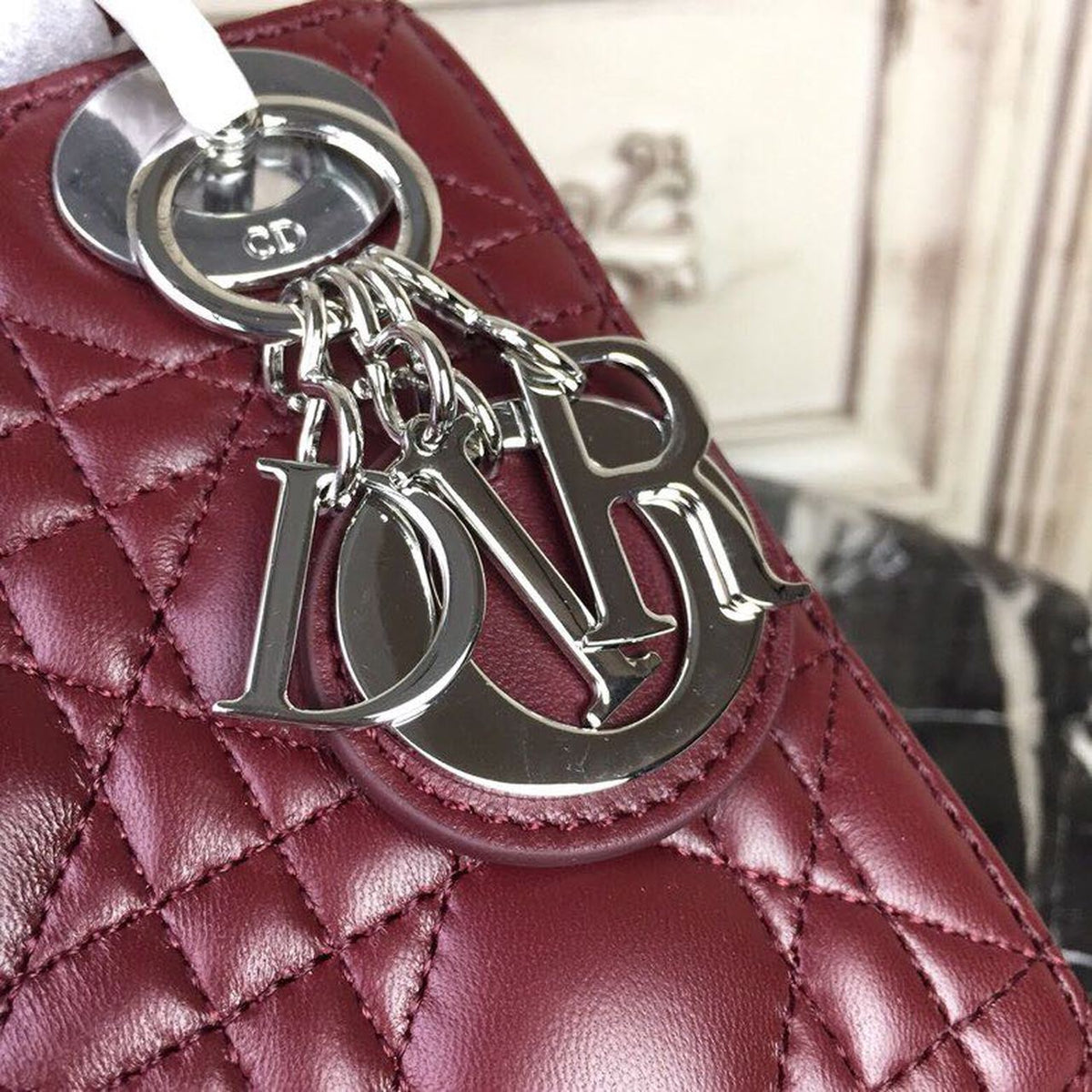 Christian Dior Mini Lady Dior Bag 18cm with Chain Silver Hardware Lambskin Leather Spring/Summer Collection, Burgundy –…