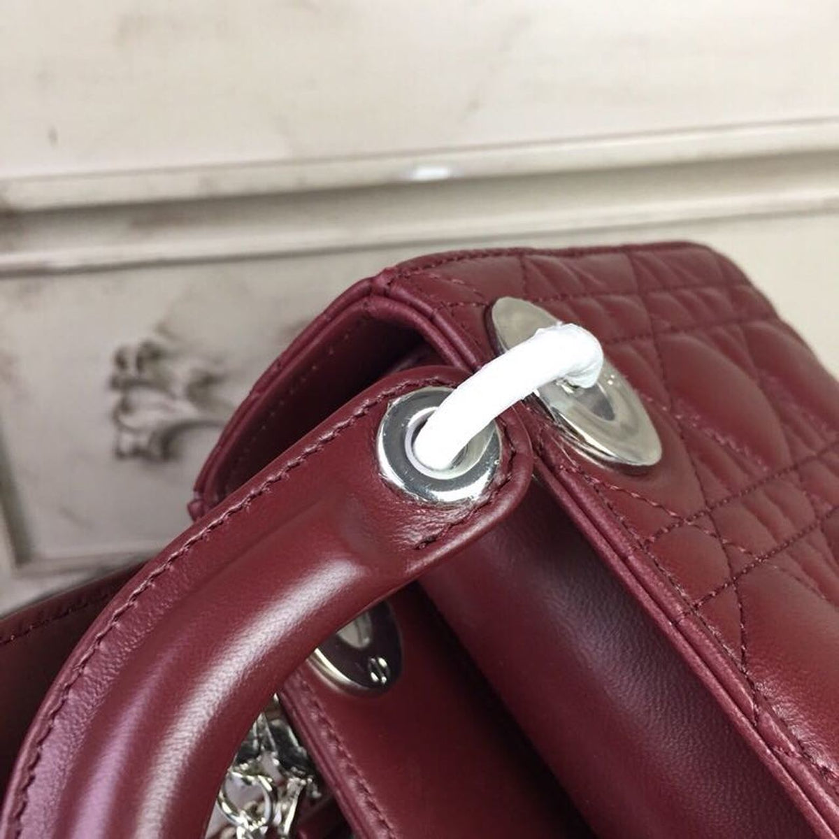 Christian Dior Mini Lady Dior Bag 18cm with Chain Silver Hardware Lambskin Leather Spring/Summer Collection, Burgundy –…