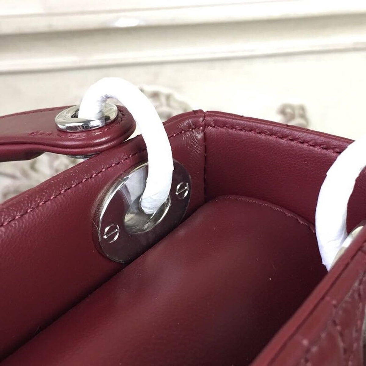 Christian Dior Mini Lady Dior Bag 18cm with Chain Silver Hardware Lambskin Leather Spring/Summer Collection, Burgundy –…