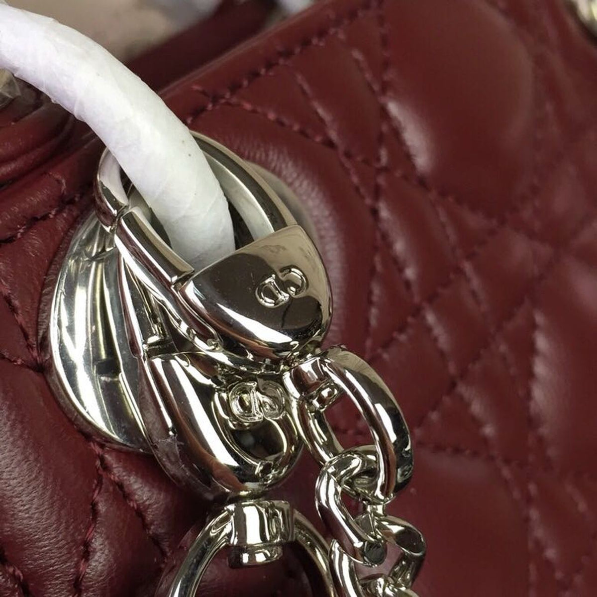 Christian Dior Mini Lady Dior Bag 18cm with Chain Silver Hardware Lambskin Leather Spring/Summer Collection, Burgundy –…