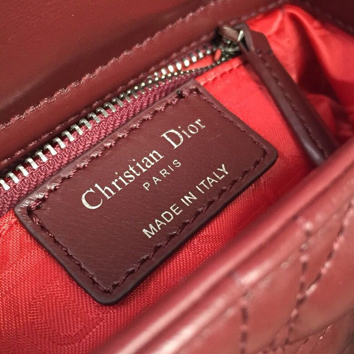 Christian Dior Mini Lady Dior Bag 18cm with Chain Silver Hardware Lambskin Leather Spring/Summer Collection, Burgundy –…