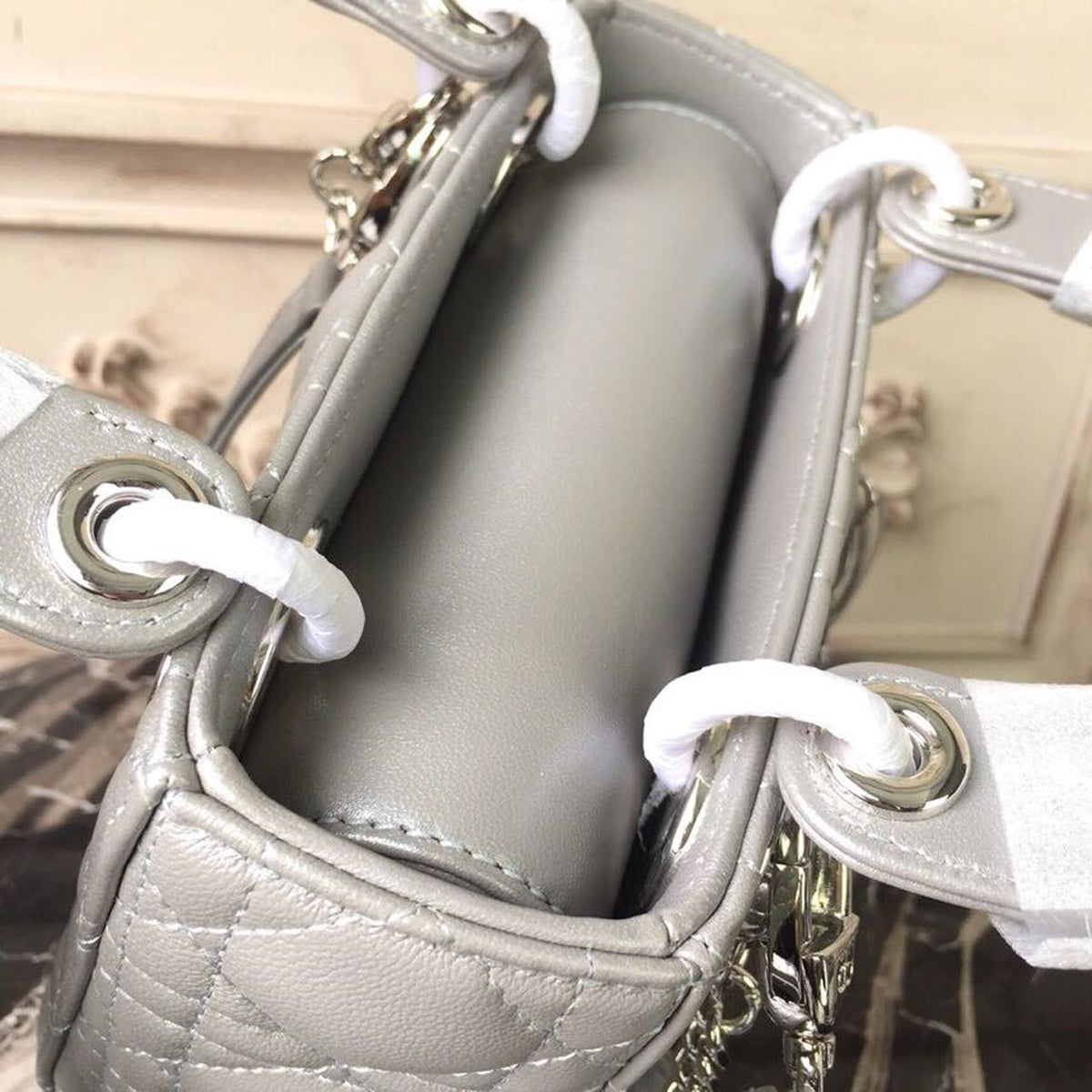 Christian Dior Mini Lady Dior Bag 18cm with Chain Silver Hardware Lambskin Leather Spring/Summer Collection, Pearl Gold –…