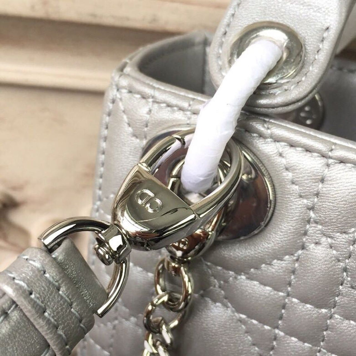 Christian Dior Mini Lady Dior Bag 18cm with Chain Silver Hardware Lambskin Leather Spring/Summer Collection, Pearl Gold –…