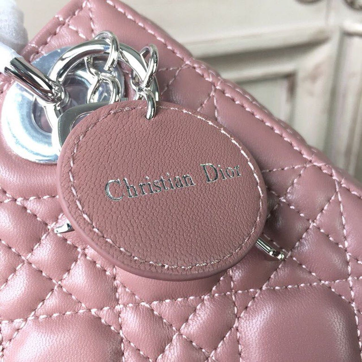 Christian Dior Mini Lady Dior Bag 18cm with Chain Silver Hardware Lambskin Leather Spring/Summer Collection, Dusty Pink –…