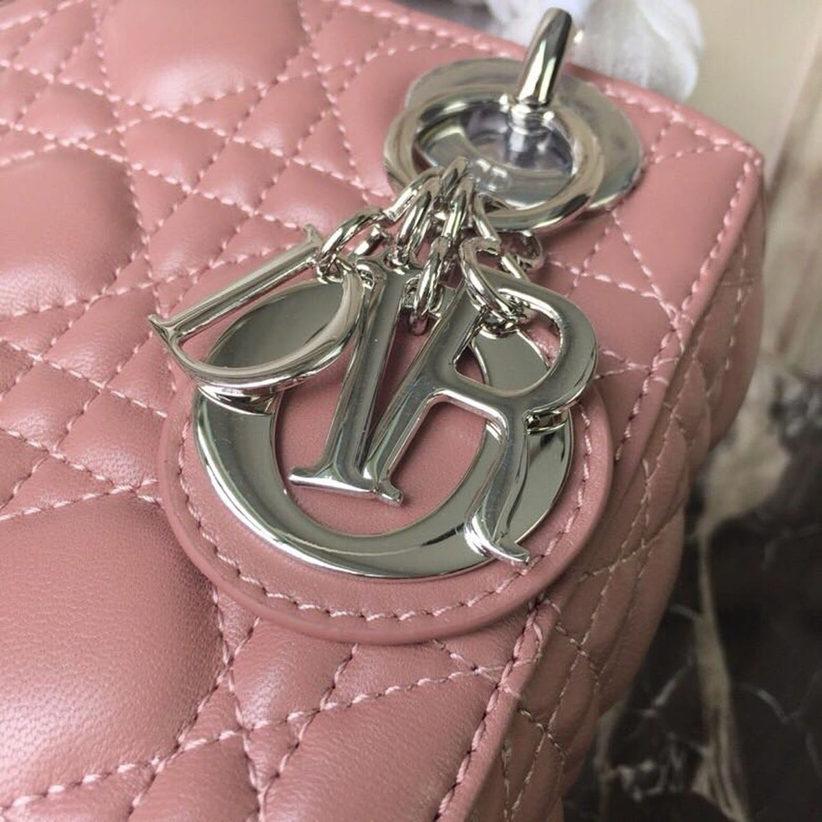 Christian Dior Mini Lady Dior Bag 18cm with Chain Silver Hardware Lambskin Leather Spring/Summer Collection, Dusty Pink –…