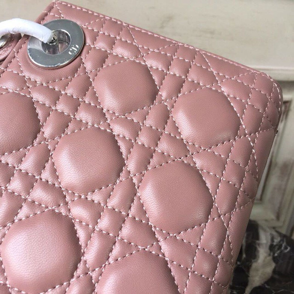 Christian Dior Mini Lady Dior Bag 18cm with Chain Silver Hardware Lambskin Leather Spring/Summer Collection, Dusty Pink –…