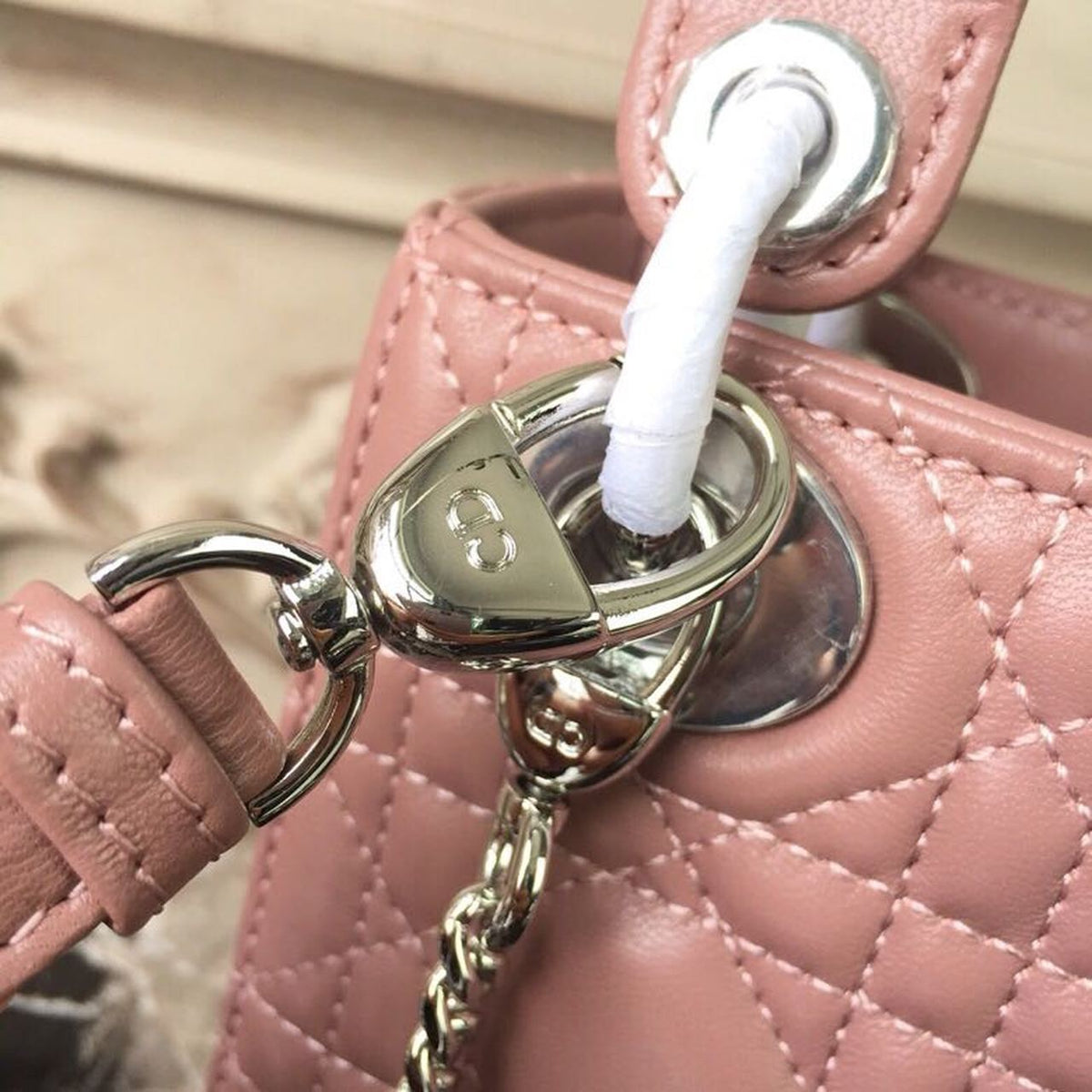 Christian Dior Mini Lady Dior Bag 18cm with Chain Silver Hardware Lambskin Leather Spring/Summer Collection, Dusty Pink –…