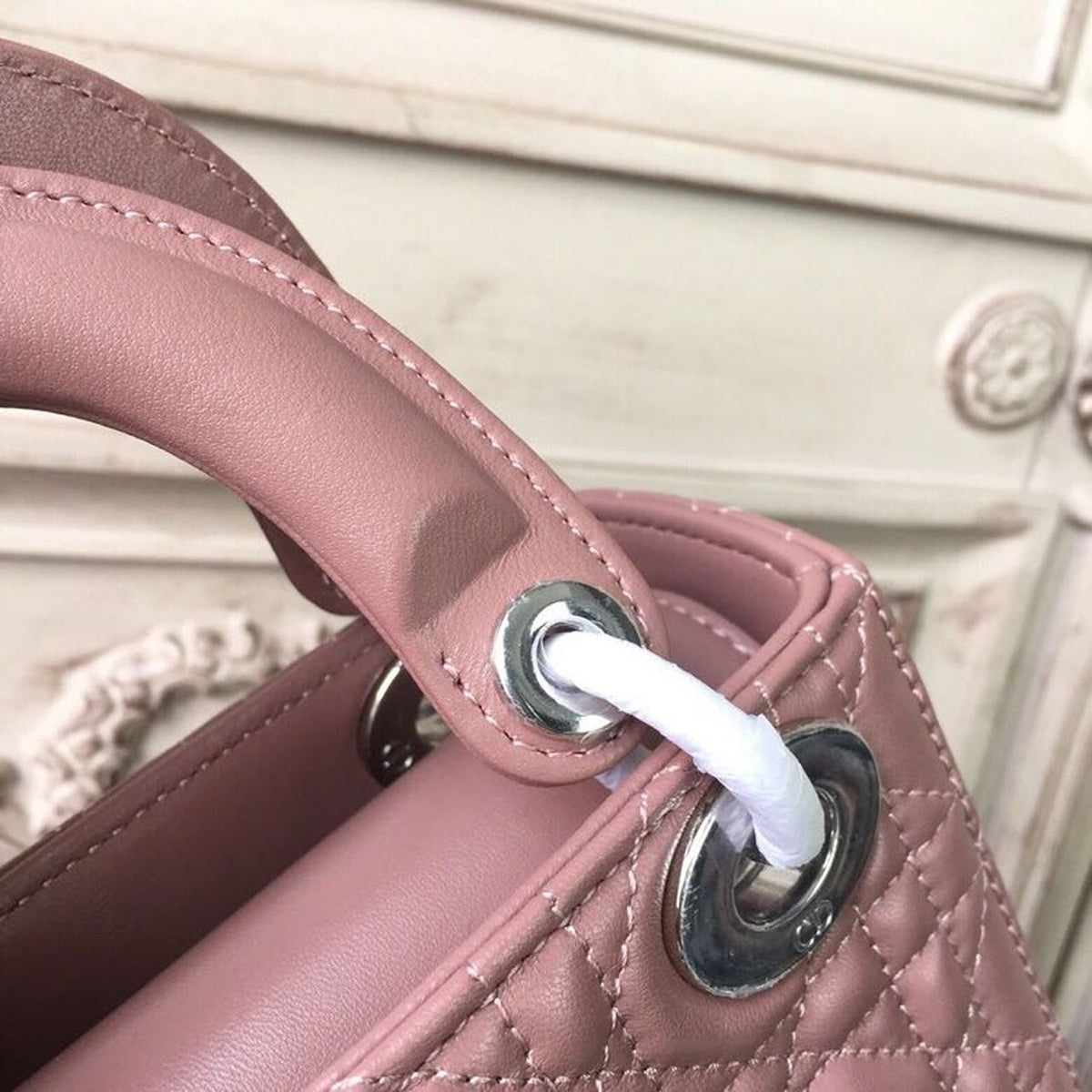 Christian Dior Mini Lady Dior Bag 18cm with Chain Silver Hardware Lambskin Leather Spring/Summer Collection, Dusty Pink –…