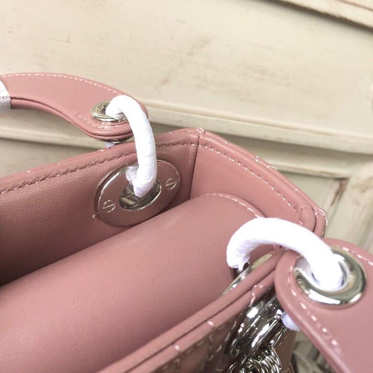 Christian Dior Mini Lady Dior Bag 18cm with Chain Silver Hardware Lambskin Leather Spring/Summer Collection, Dusty Pink –…
