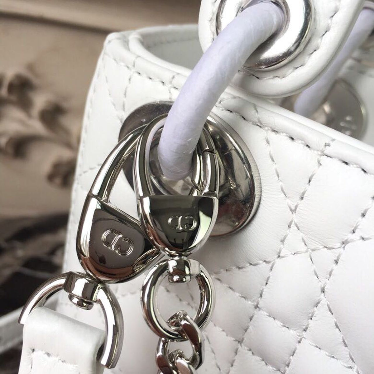 Christian Dior Mini Lady Dior Bag 18cm with Chain Silver Hardware Lambskin Leather Spring/Summer Collection, White – product…