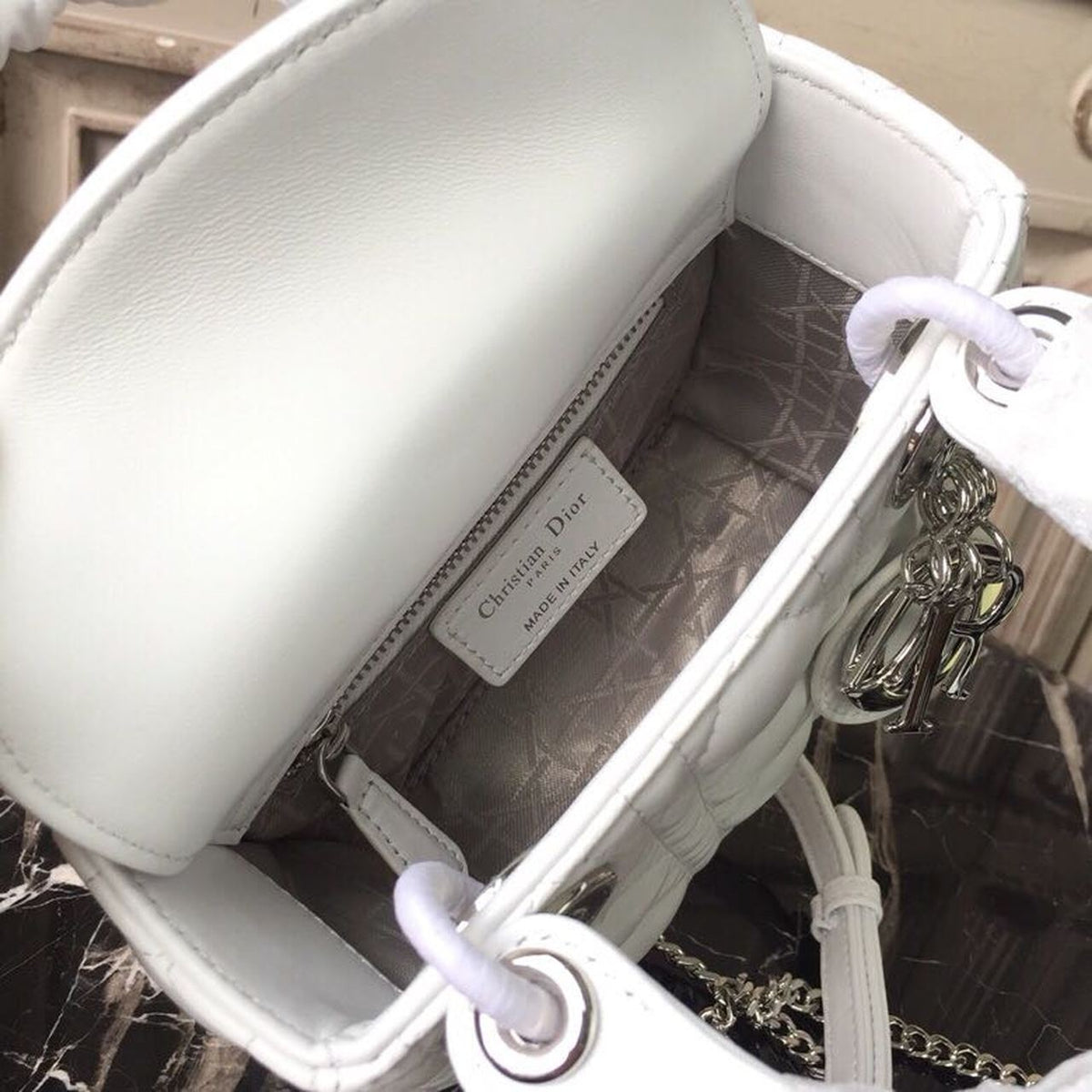 Christian Dior Mini Lady Dior Bag 18cm with Chain Silver Hardware Lambskin Leather Spring/Summer Collection, White – product…