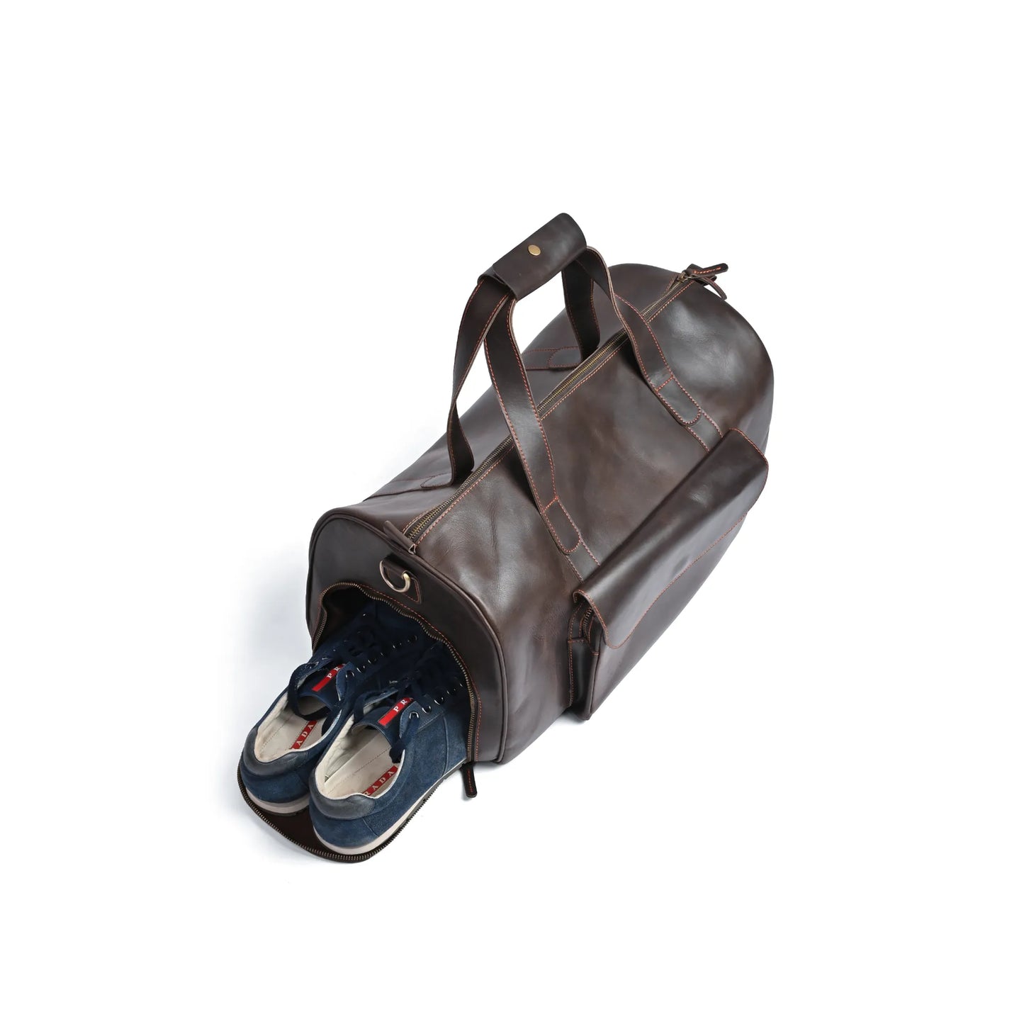 Jacketcart Choco Full-Grain Pull-Up Leather Duffel Bag