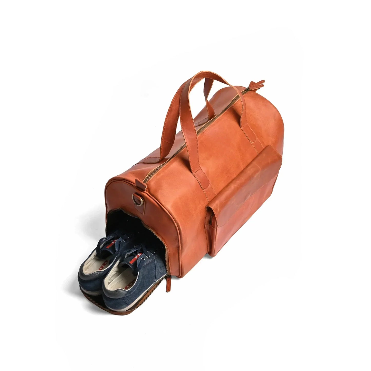 Jacketcart Shangrila Tan Full-Grain Pull-Up Leather Duffel Bag