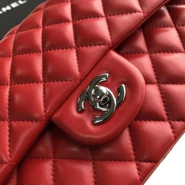 Chanel Classic Flap Bag 25cm Lambskin Leather Silver Hardware Red