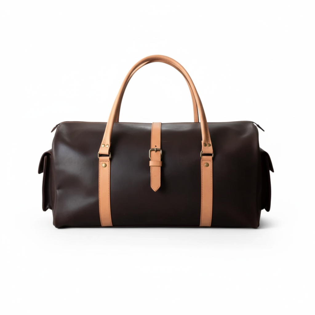 Jacketcart Choco & Tan Full-Grain Pull-Up Leather Duffel Bag