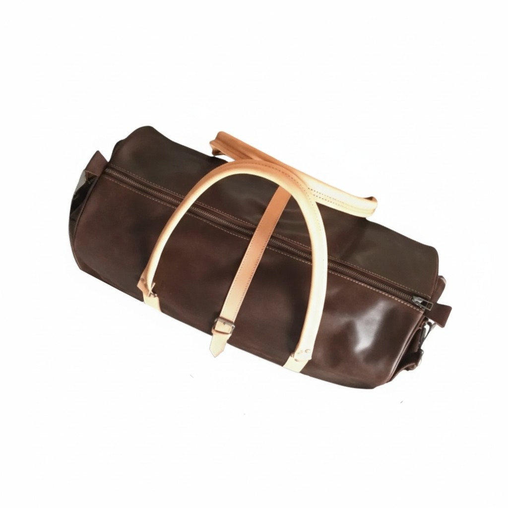 Jacketcart Choco & Tan Full-Grain Pull-Up Leather Duffel Bag