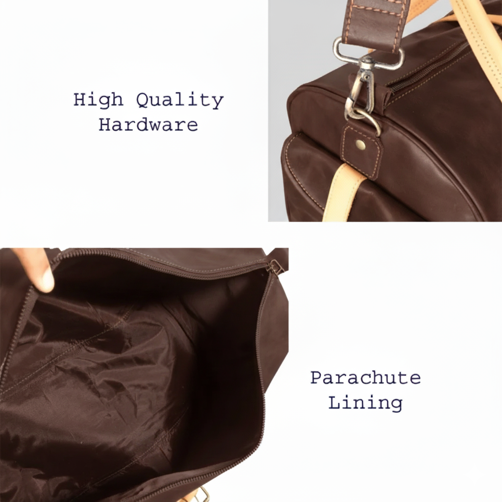 Jacketcart Choco & Tan Full-Grain Pull-Up Leather Duffel Bag